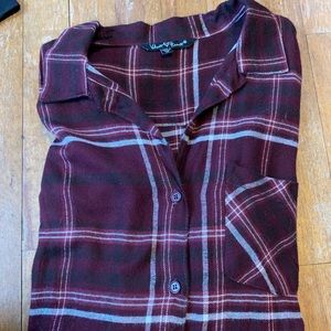 Burgundy tunic-length flannel button down